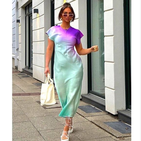 ZARA TIE DYE SATIN DRESS ombre - Picture 9 of 15